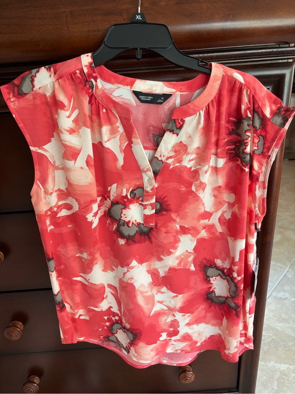 Simply Vera Vera Wang Coral Floral Cap Sleeve Blouse